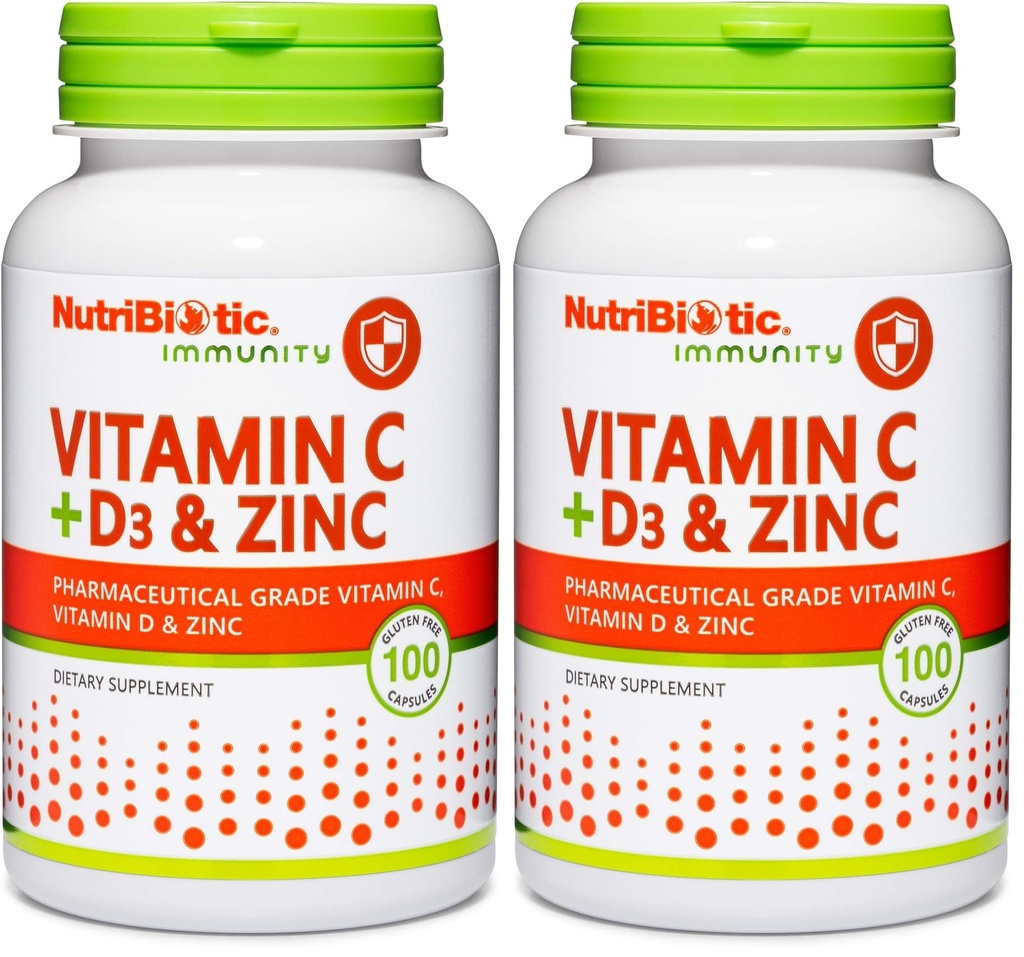 NutriBiotic – Vitamin C + Vitamin D3 & Zinc, 100 Capsules | Potent, Comprehensive Immune Support | Essential & Antioxidant Daily Supplement | Gluten & GMO Free (Pack of 2)