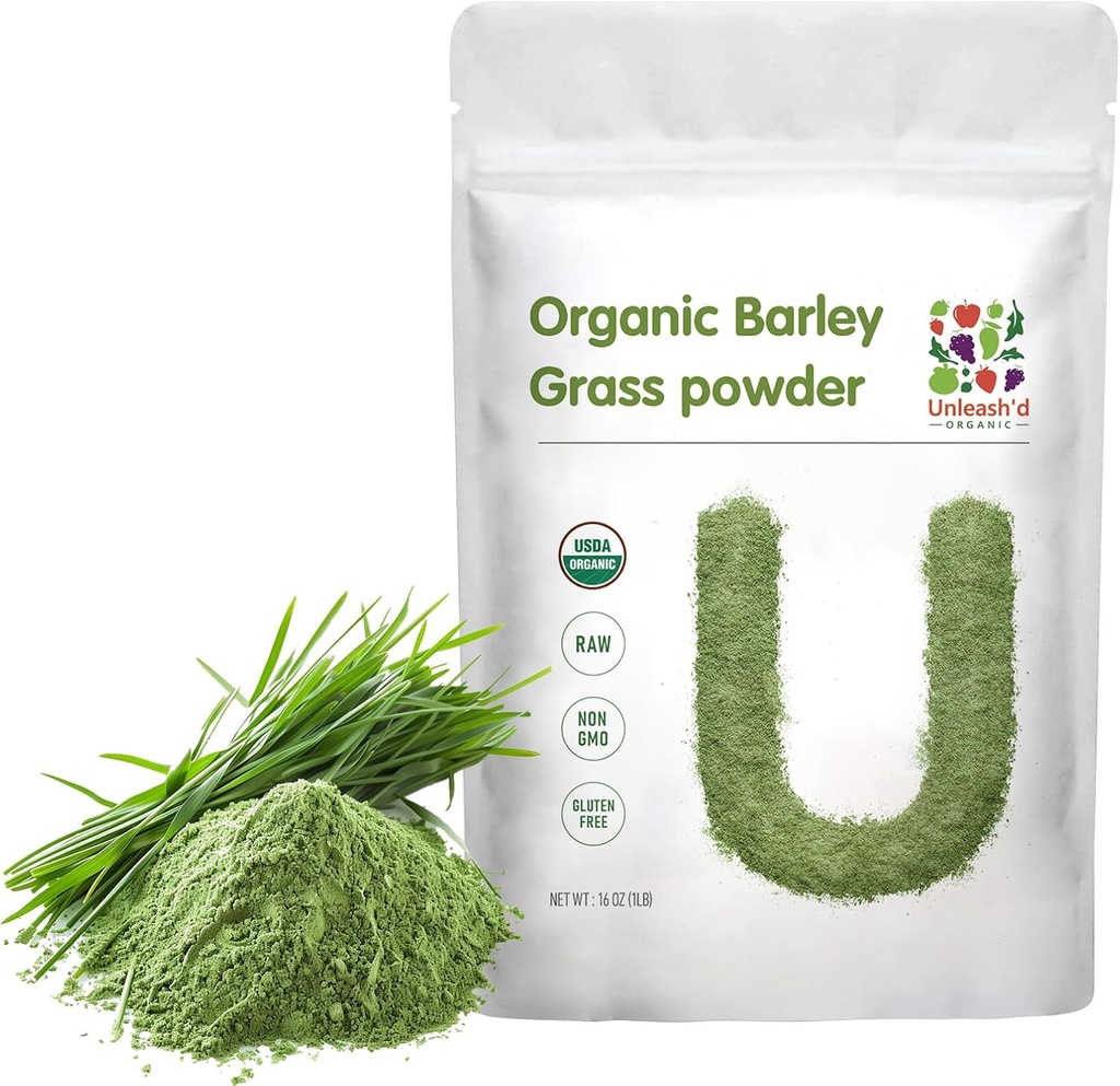 UNLEASH'D ORGANICKÝ Jačmeň Tráva prášok 1 libra 100% Pure & Organic, Superfood Greens bohaté na vitamíny, minerály, vlákna a antioxidanty