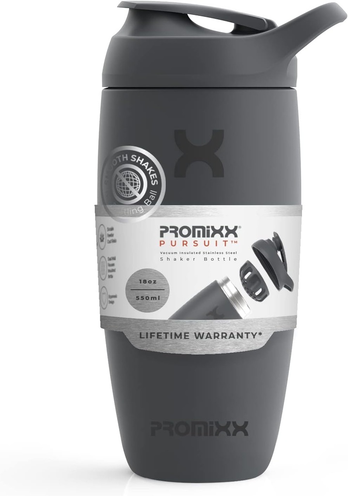 PromixPrayit fľaša Shaker Izolovaná nerezová oceľ Voda Fľaša a trepačka Cup, 18oz, Graphite Gray