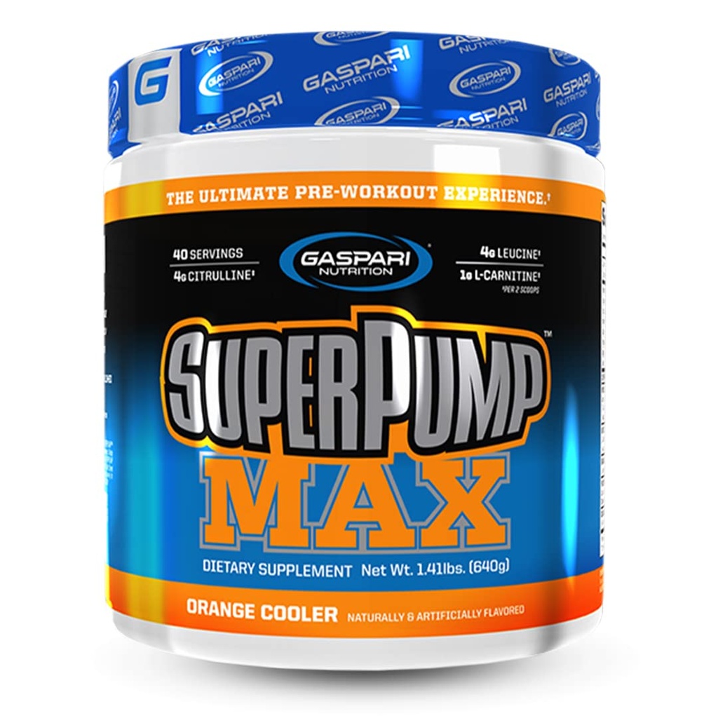 Gaspari Nutrition SuperPump MAX, Ultimate pred tréningu prášok, Trvalá energia preworkout, Oxid dusnatý Posilňovač, rast svalov, zotavenie & Replenishes Elektrolytes (40 Serving, Orange Cooler)