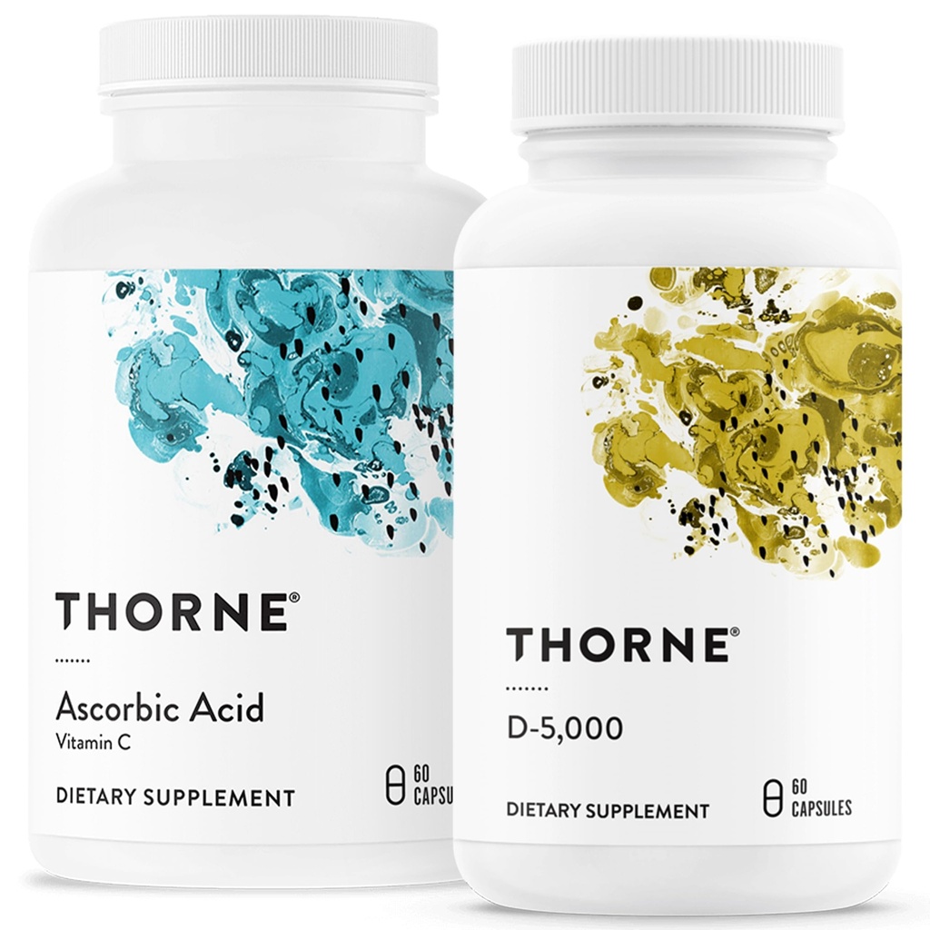 THORNE - Imunitná a wellness podpora Bundle - kyselina azorbová a vitamín D-5000 - Antioxidant a imunitná funkcia - 60 Servisov