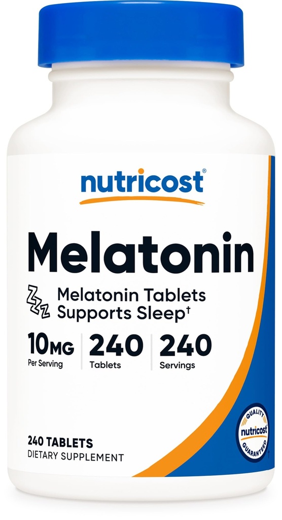 Nutricost Melatonin 10mg, 240 Tablety - 10mg Per Serving, non-GMO, Gluten Free