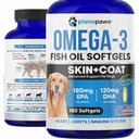 Omega 3 Fish Oil pre psy Kapsule - Salmon Oil pre psy - Pes Fish Oil Supplement May Help Shedding, Alergie, Svrbenie - Podpora suchej kože, kĺby - Pes Skin and Coat Supplement - 180 Rybí olej tabletky