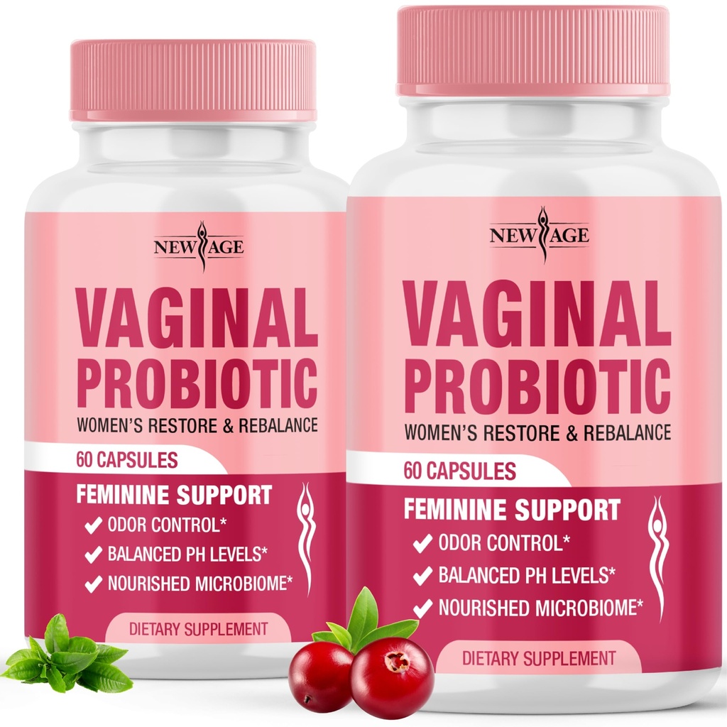 NEW AGE Vaginálne probiotiká pre ženy s prebiotikami, brusnicovým extraktom a Lactobacillus Probiotic Blend, podporuje zdravé pH bilancie, Odor Control, Vaginal Flora - 120 Kapsule