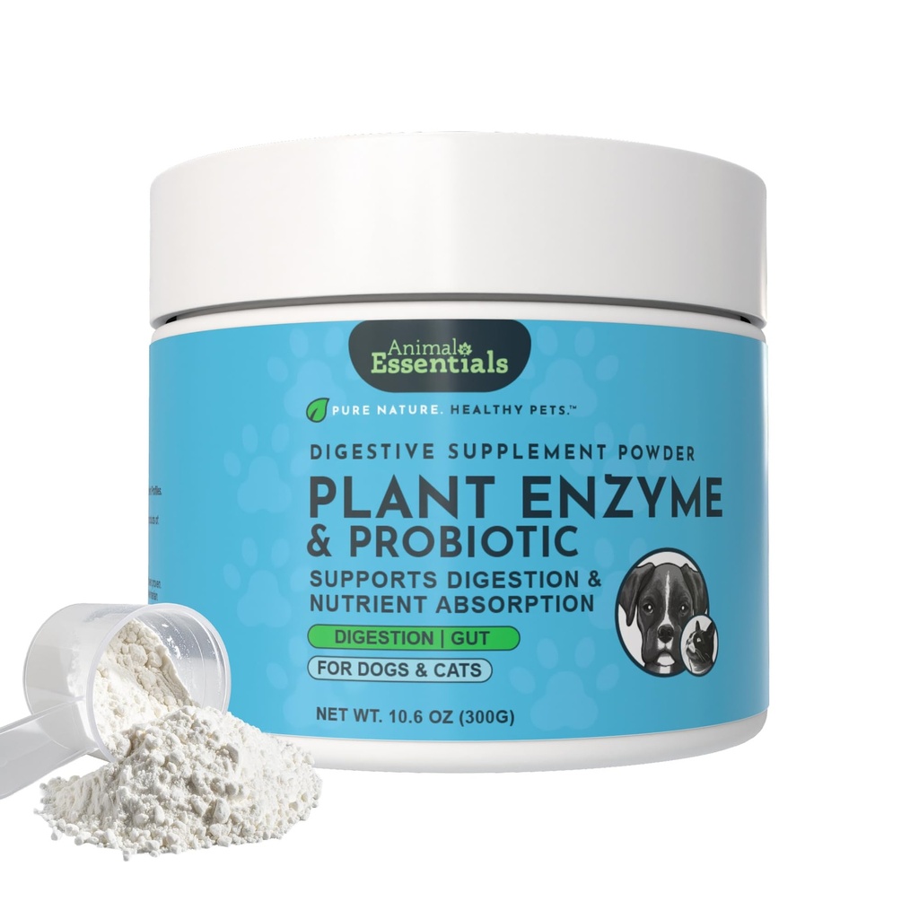 Animal Essentials Plant Enzyme & Probiotiká - Tráviace enzýmy pre psy a mačky, Probiotiká, Digestive Supplement, Veterinarian Doporučené - 10.6 Oz