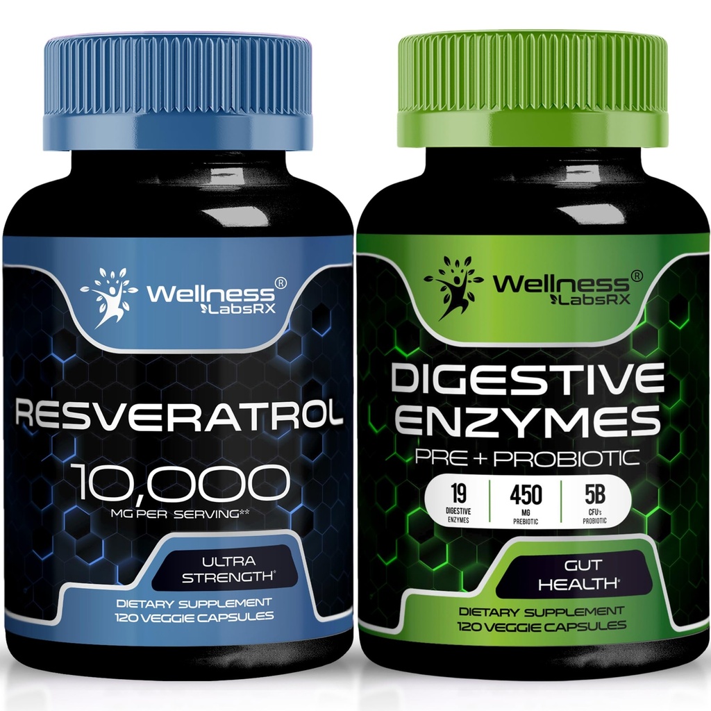 WELLNESS LABSRX kapsuly resveratrolu 10 000 mg - Digestívne enzýmy 450 mg