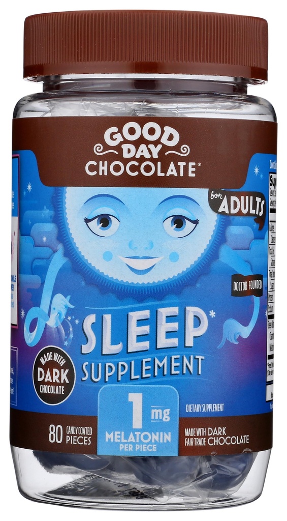 Dobrý deň Tmavá čokoláda Melatonín pre dospelých [80 Počet ] - Fair Trade non-GMO tmavé mlieko čokoláda s harmančekom a melatonínom 1 mg - Dospelý melatonín, dospelý prírodný spánok doplnok