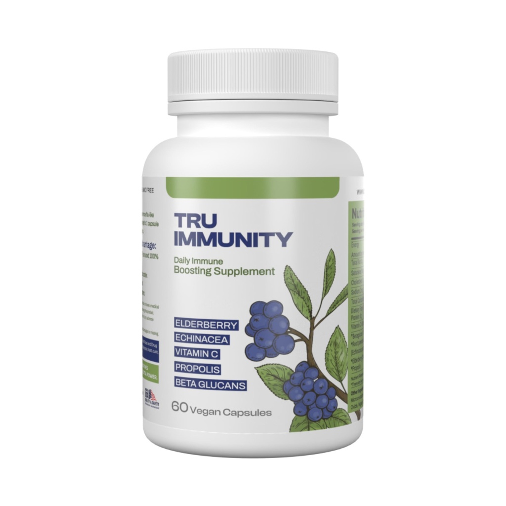Tru Imunity Boost, Imunitná podpora Supplement, Immune Booster Vitamíny pre dospelých s bazami, Echinacea, Vitamín C, Propolis a Beta Glucans, 60 Vegánske kapsuly
