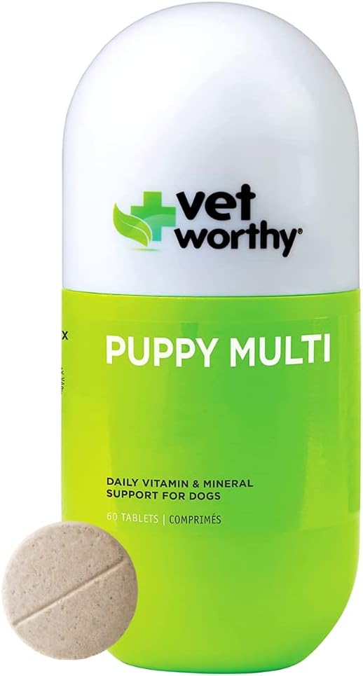Vet Worthy Puppy MultiVitamins - Multivitamin for Puppies to Support Optimum Health & Overall Wellness - Dog Supplement with Iron,Magnesium,Zinc,Vitamin A,B Vitamins - Liver Flavor,60 Chewable Tablets