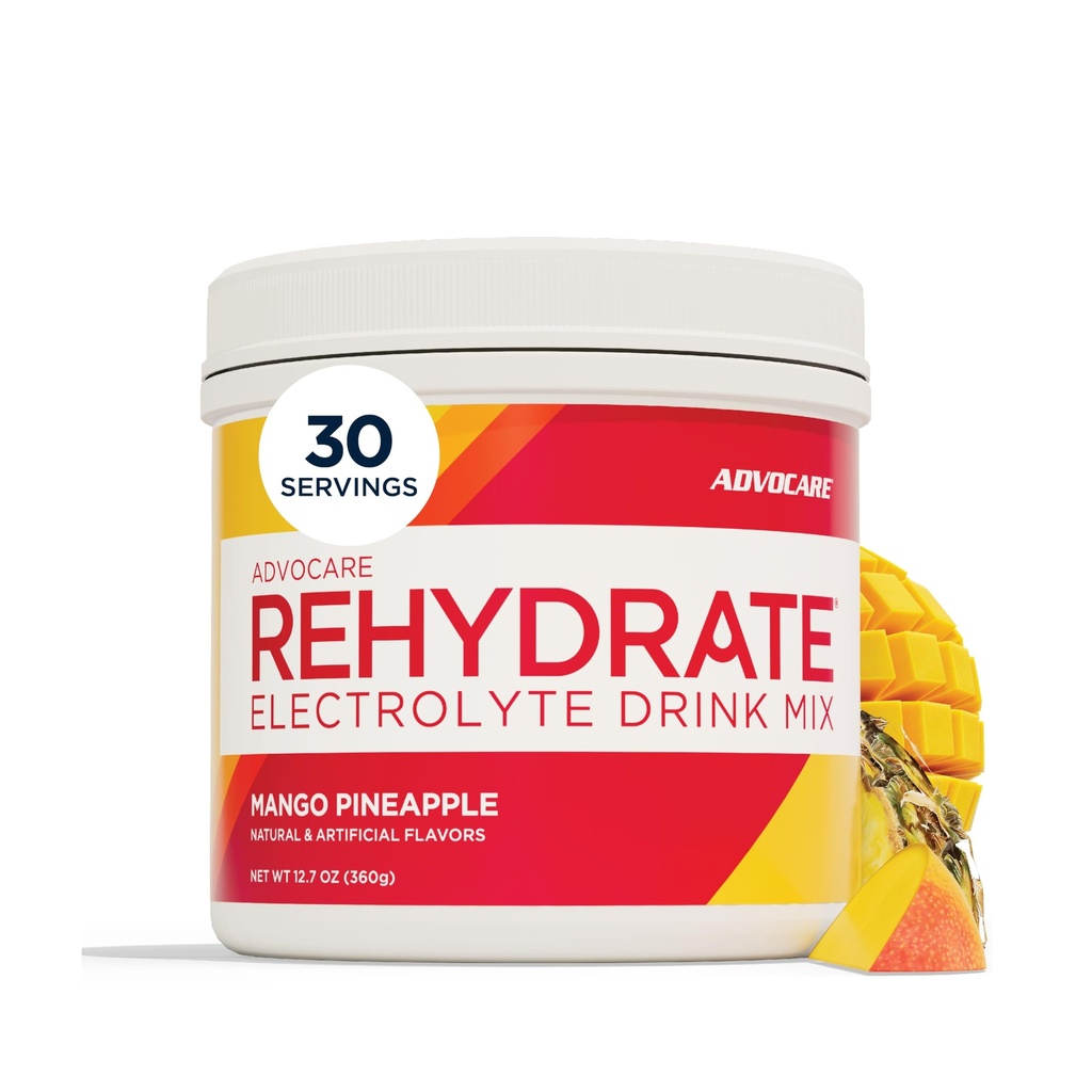 AdvoCare Rehydrate - Electrolyte Drink Mix - Obsahuje horčík, sodík, draslík a vápnik - Antioxidant a aminokyseliny obohatené - podporuje hydratáciu a obnovu - Mango Ananás, 12,7 oz