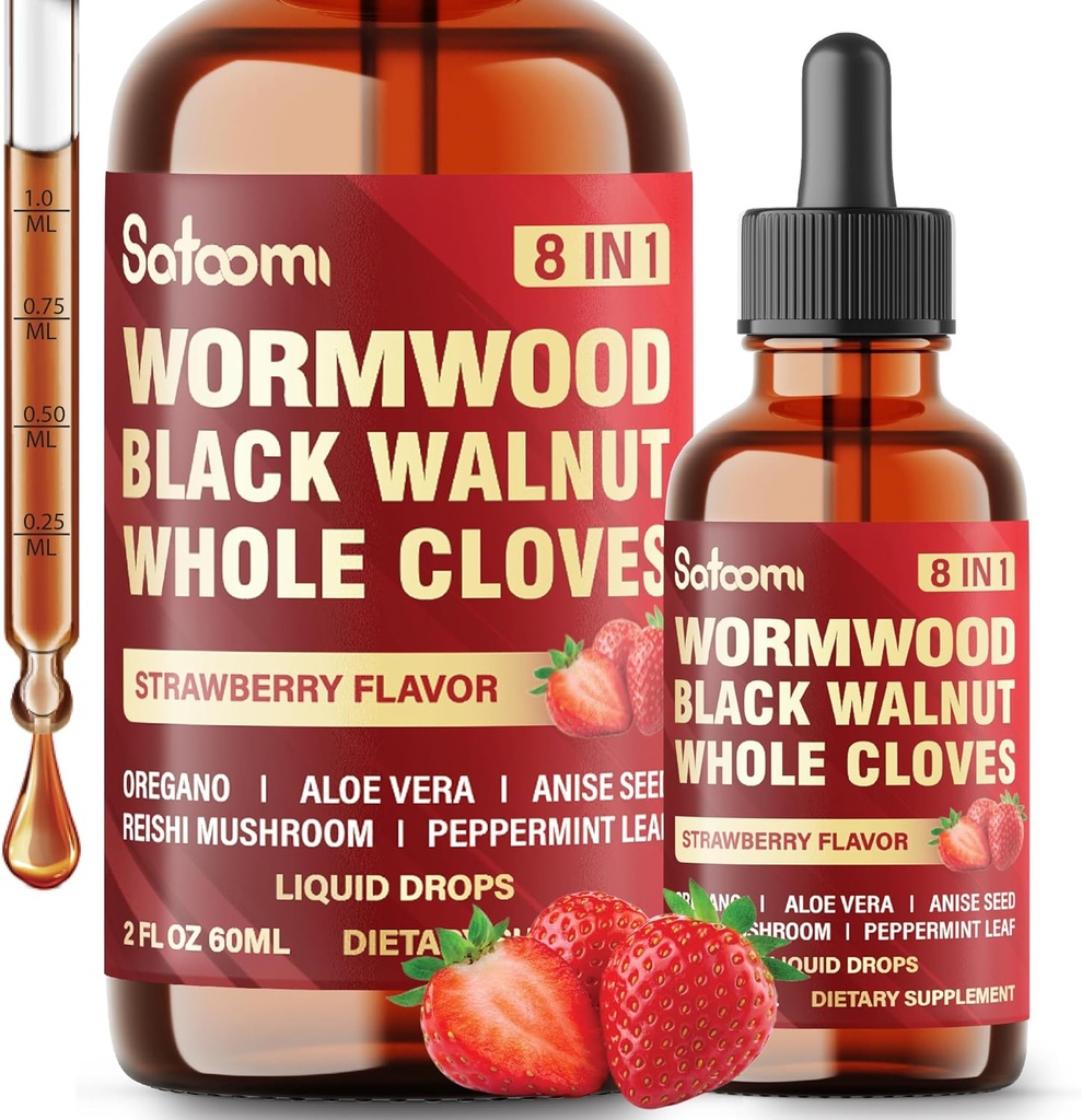 Satoomi 8in1 Wormwood Tekuté kvapky s čiernym orieškom, celým klinčekom a 5 Viac - 60ml na 60 dní