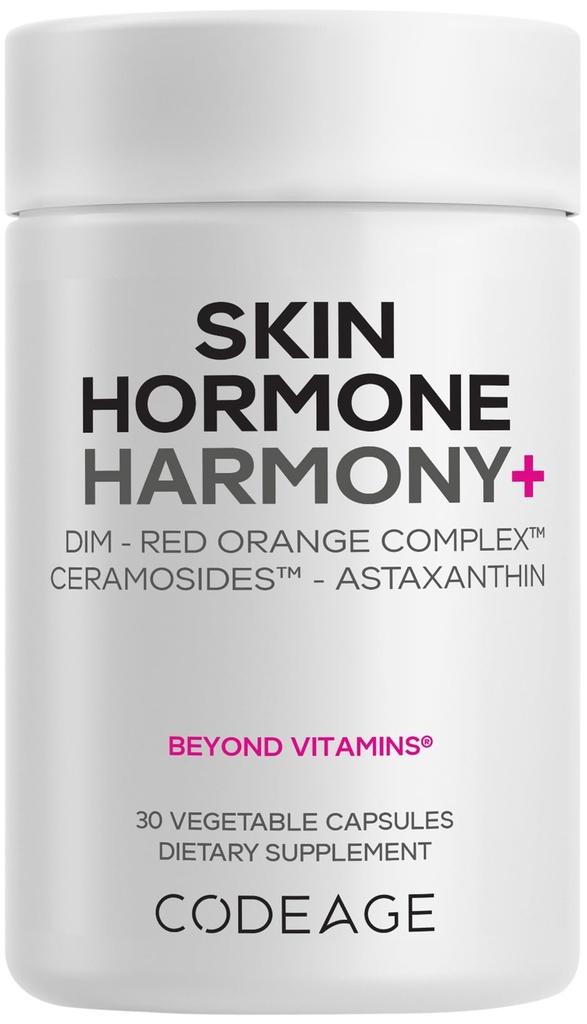 Codeage Skin Hormone Harmony+ Supplement – Skin Hair Support with Ceramosides, Red Orange Complex, Diindolylmethane, Astaxanthin, Vitamin C Ascorbic Acid, Liposomal Delivery – Non-GMO – 30 Capsules