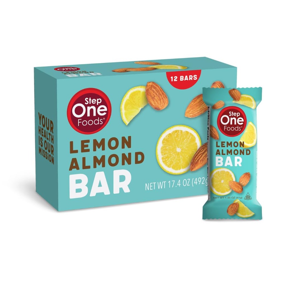 Step One Foods Lemon Mand Bar, Heart Healthy Snack Plant Sterols, Omega 3's High Fiber Snack Gluten & Dairy Free, Vegan, Zero Sodík, Granola Bars (12 balenia)