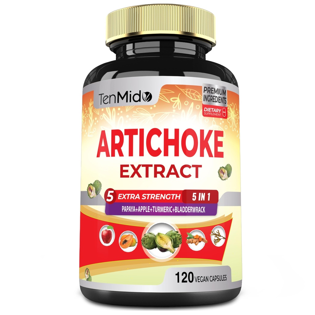 Artičoky Supplement Extract kapsule, 4 mesiace Supply with papája, Apple pektín, Turmerica Curcumin, Bladderwrack - Podpora Digestion Funkcia - 120 Vegan Kapsule