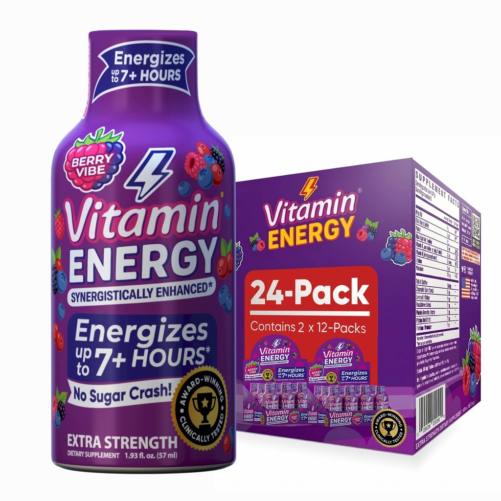 Vitamín Energia Mood+ Extra sila Energia Shot Tropical Berry 24 Balenie, 260mg Prírodný kofeín, B-vitamíny, Rhodiola, Kamilka, Mood & Energy Support, Zero Cukor, Gluten-Free, Vegan, 1,93 fl oz