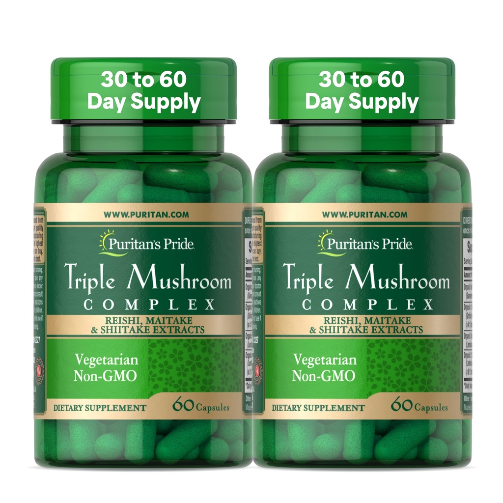 Puritan's Pride Triple Mushroom Complex, Reishi, Maitake & Shiitake Extracts, Organic Mushroom Extracts, 60 Vegetarian Cpasules
