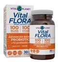 Vital Planet - Vital Flora Advanced Biome Probiotic 100 miliárd CFU, 100 rôznych kmeňov, 10 Organic Prebiotics, Immune Support, Colon and Digestive Health Probiotiká pre ženy a mužov 30 Kapsule