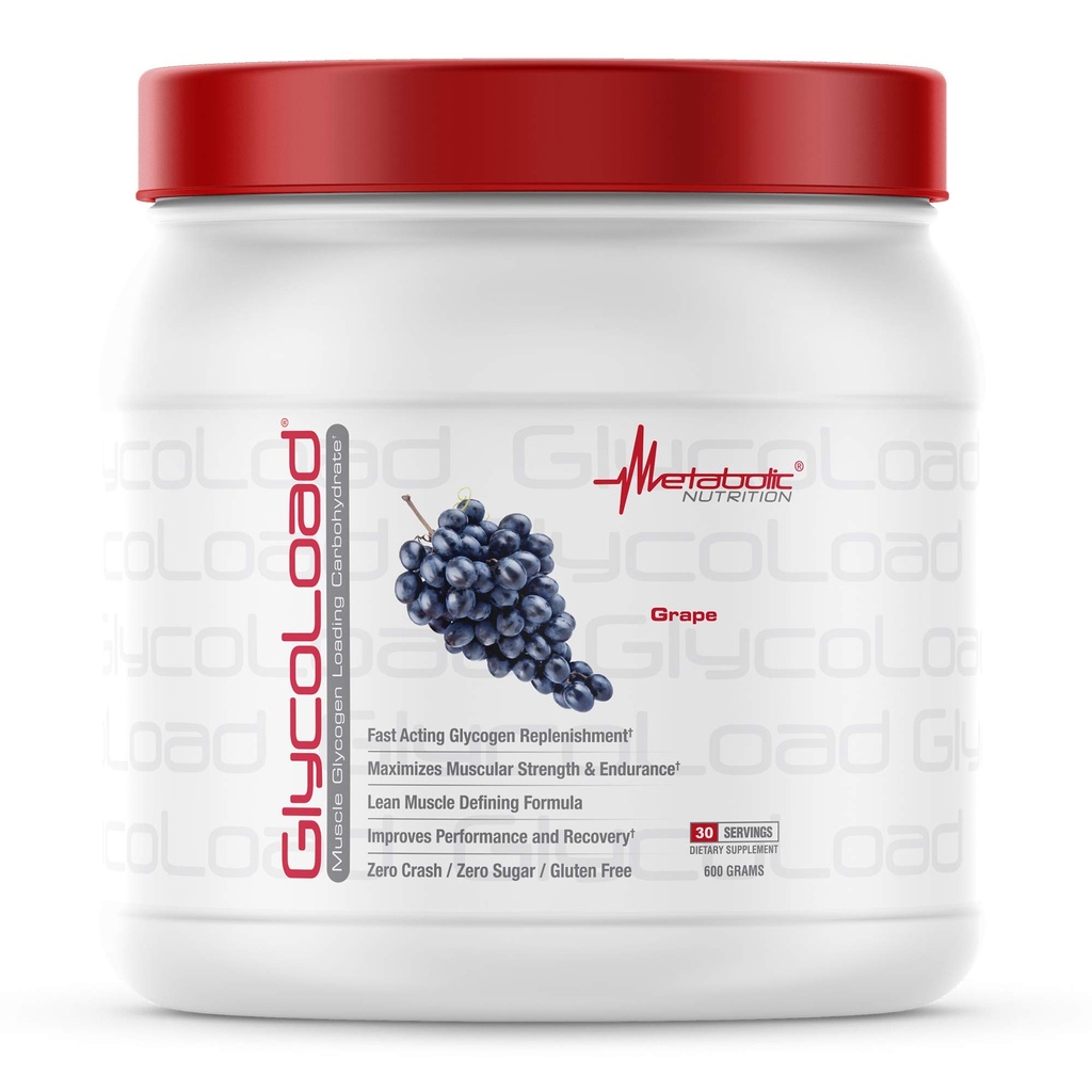 Metabolic Nutrition, Glycoload, 100% Micronized Cyclic Cluster Dextrin Carbohydrate Powder, Muscle Glycogen Loading Carbohydrate, Pre Intra Post Workout Supplement, Grape, 600 gm (30 ser)