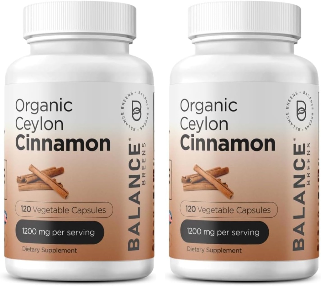 Balancebreens Certified Organic Ceylon Carmon 1200mg Supplement - 120 Veg Kapsule - Srdce, mozog a spoločné funkcie Podpora - Žiadne pilulky filler (Pack of 2)