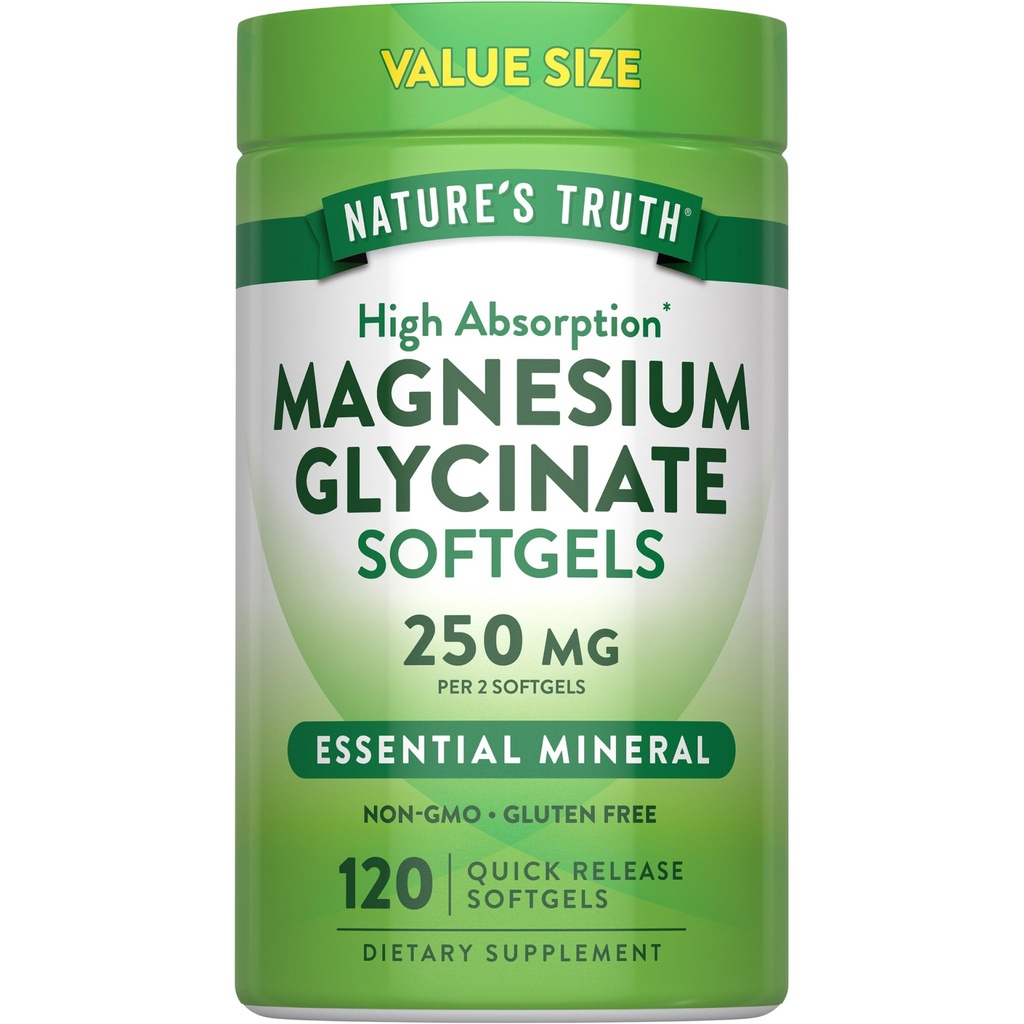 Nature's Truth Magnesium Glycinate 250mg | 120 Softgels | High Absorption | Non-GMO & Gluten Free Mineral Supplement