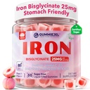 Vegánske železité doplnky pre ženy 25mg, bezcukrové železité guličky s vitamínom C, methy B12, folát pre energetické boost, nedostatok železa, žiadne po chuti, broskyňová príchuť - 60 gróf (Stock of 2)