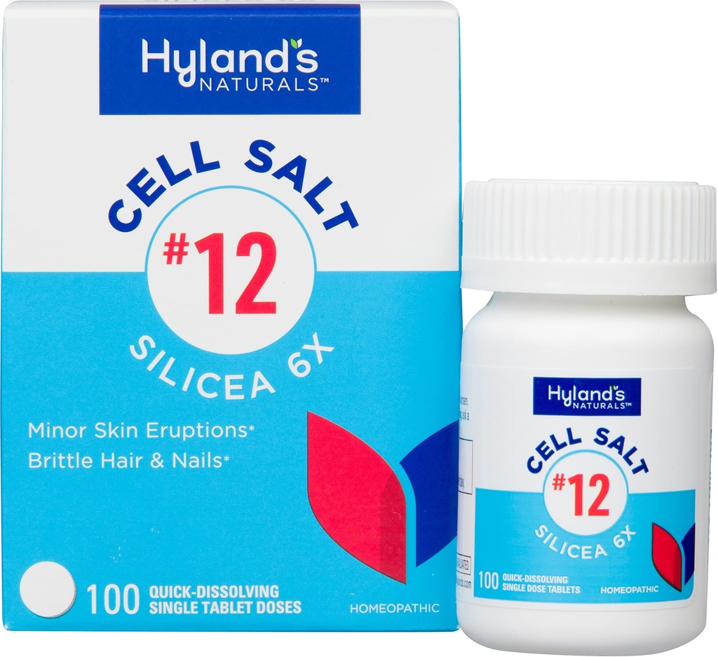 12 Cell Salt Silicea 6X tablety, akné a Blackhead liečba, vlasy a nechty rast doplnok a posilnenie, kožné podráždenie, rýchle rozpúšťanie tabliet, 100 Počet