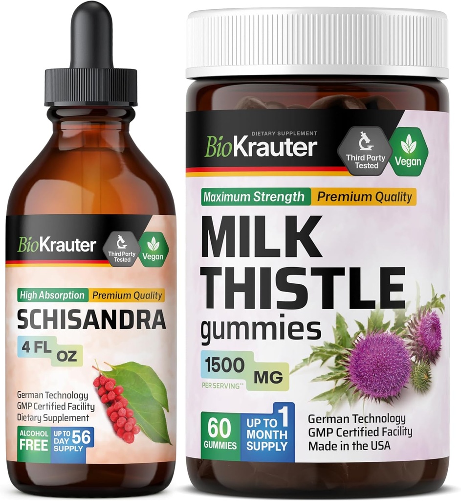 BIO KRAUTER Schisandra Tinture 4 Fl. Oz. & Milk Thitle 60 Gummies