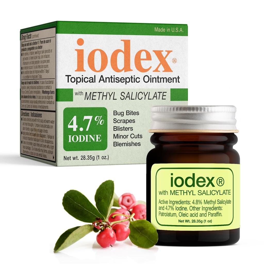 IODEX Baar Methyl Salicylate Topical Ointment with 4.7% Iodine, Traditional Topical Skin Care Ointment for External Use, Easy-Apply Formula, Made in USA, 1 oz