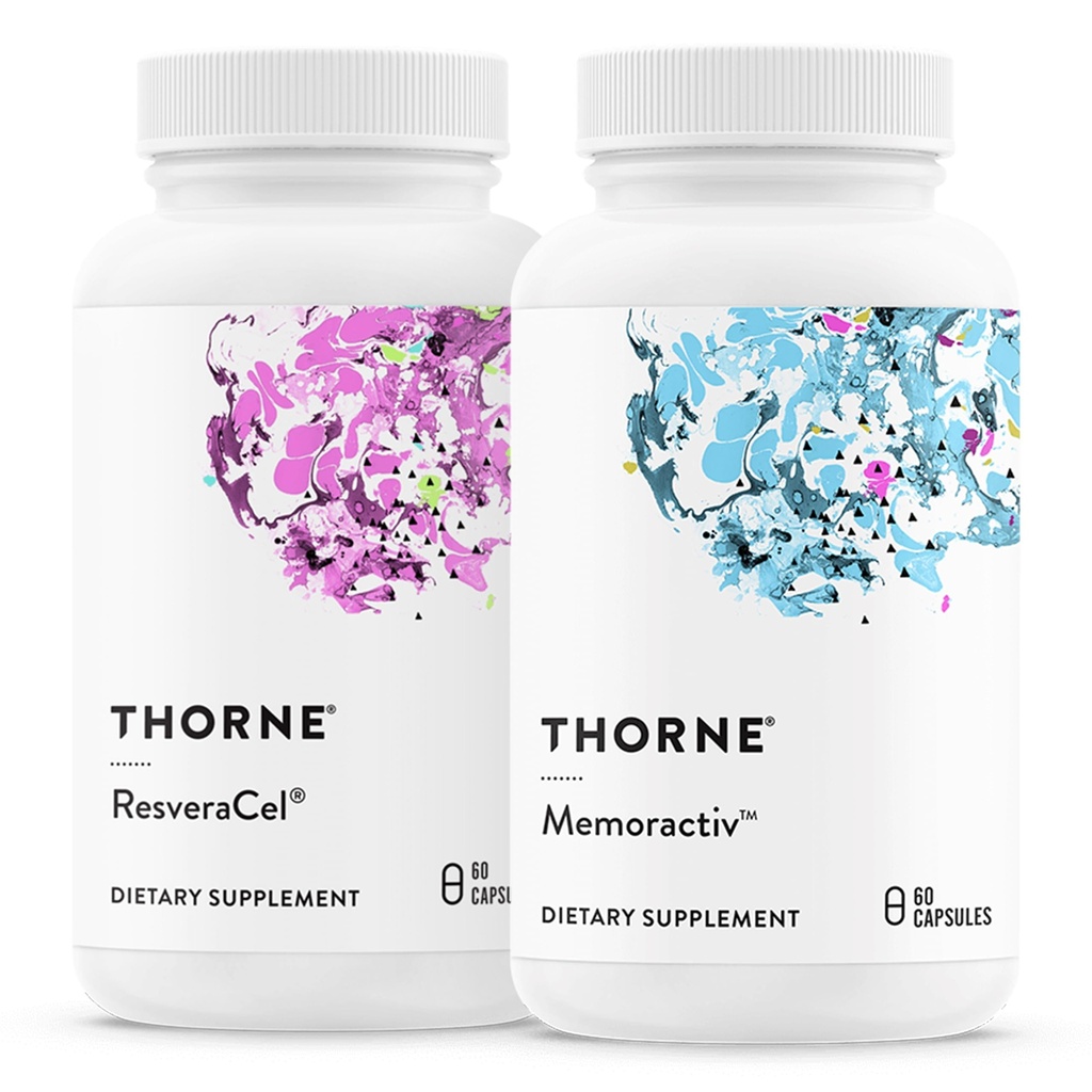 THORNE - ResveraCel (60 kapsúl) & Memoractiv (60 kapsúl) Bundle - Podpora Brain Health & Healthy Aging - Gluten, Dairy & Soy-Free