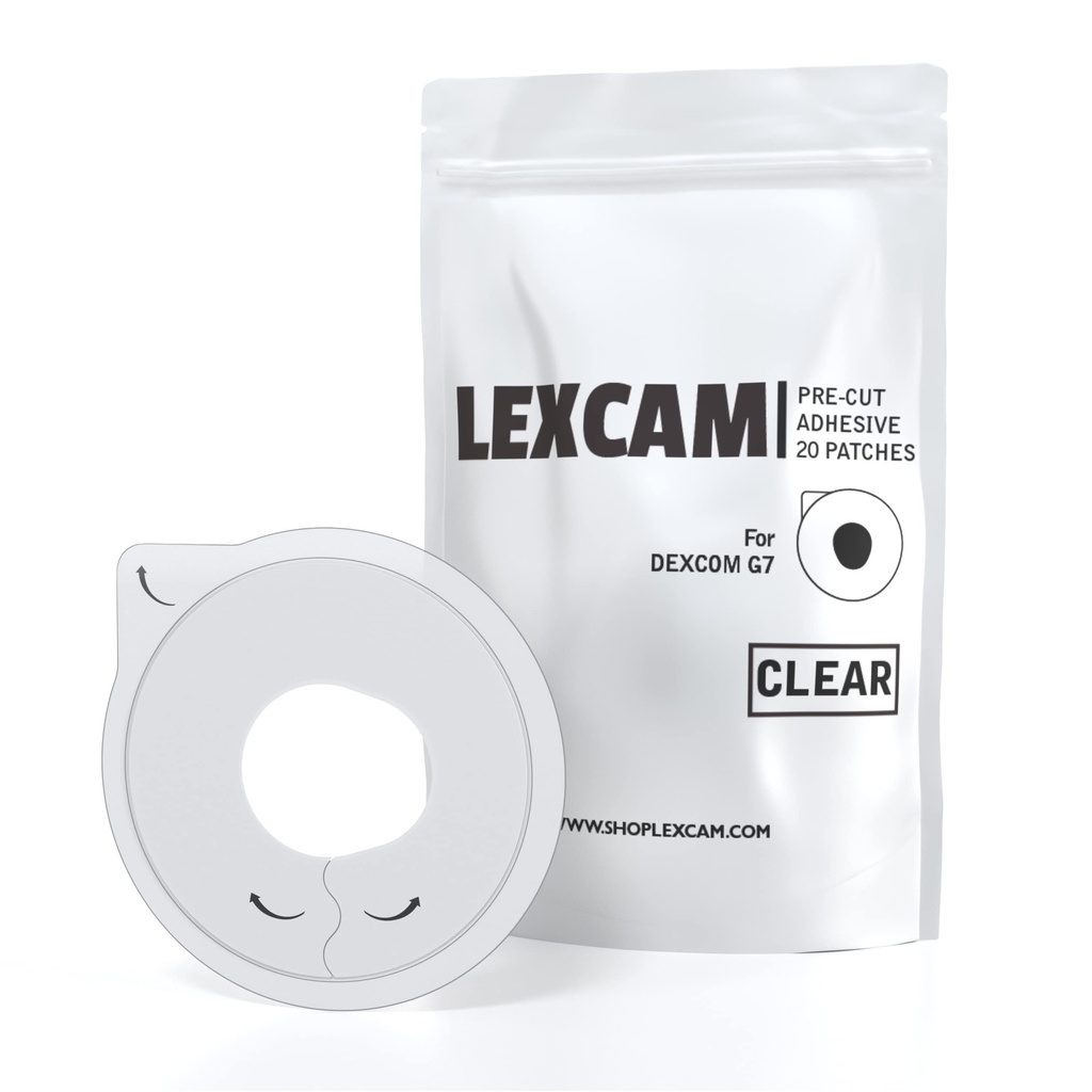 Lexcam Adhesive Patches Pre-Cut for Dexcom G7 & Stelo, Pack of 20 Patches, Waterproof, Transparent Overpatches for Continuous Glucose Monitoring, Sensor is NOT Included