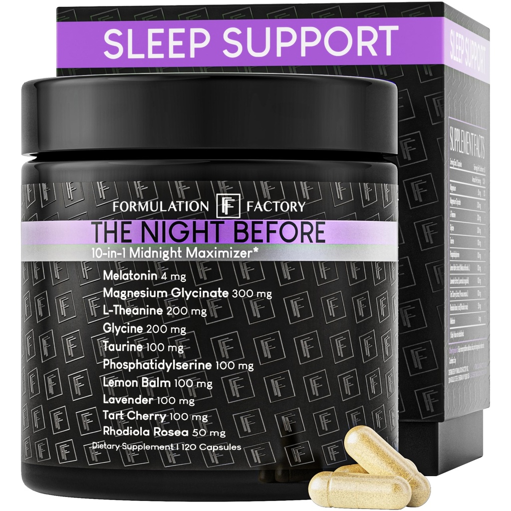 Night before 10-in-1 Midnight Maximizer Sleep Aid, Stres Relief, Cognition, Relaxation, Recovery, Focus, Magnézium Glycinate, L-theanine & More, (120 Kapsule 2 Mesiac dodávky)