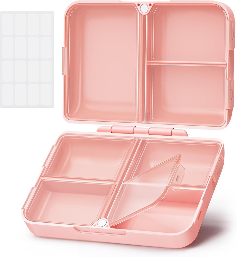 AUVON Denné pilulky Organizátor Fit s vašou Purse alebo Pocket, Kompaktné cestovné pilulky Box Prípad s tenkým skladacie dizajn a dlhonosné závesy držať vitamín, rybí olej, doplnok alebo šperky [Pink]