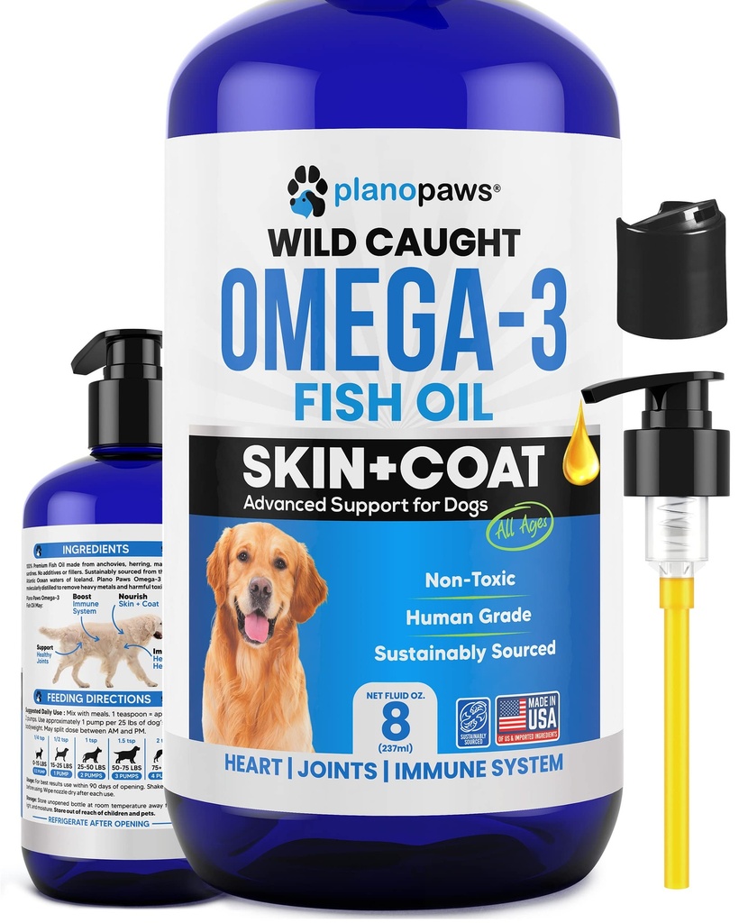 Omega 3 Rybí olej pre psy - Lepšie ako lososový olej - Pes rybí olej doplnok k zníženiu šepkanie a svrbenie - podporuje kĺby, mozog, a srdce zdravie - koža a kozie doplnky - Tekutý rybí olej