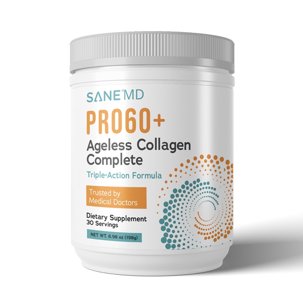 SANE MD PRO60+ Collagen Peptides Powder - Multi-Collagen Types I, II, III, V & X with Biotin, Vitamin C & Hyaluronic Acid, Grass-Fed, Unflavored, Daily Support 60+