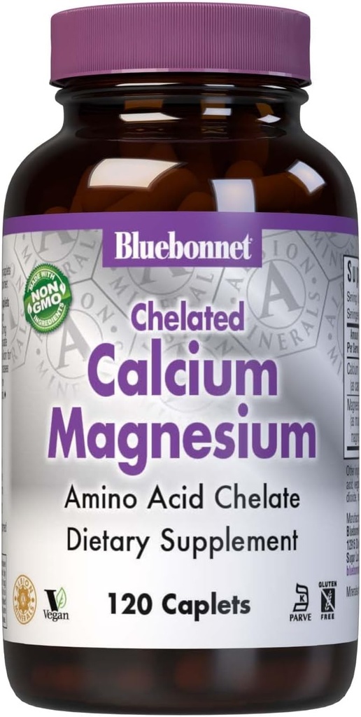 BlueBonnet Albion Chelated Calcium Magnesium Caplets, 120 Count