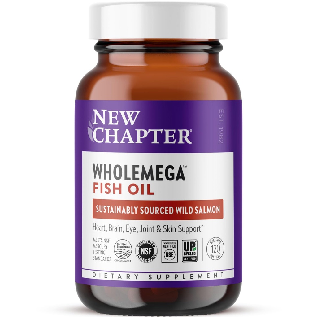 Nová kapitola Wholemega Fish Oil Supplement - 2000mg per Serving, klinicky preukázaný Wild Aljašský lososí olej s Omega-3 + vitamín D3 + astaxantín, 120 Softgels