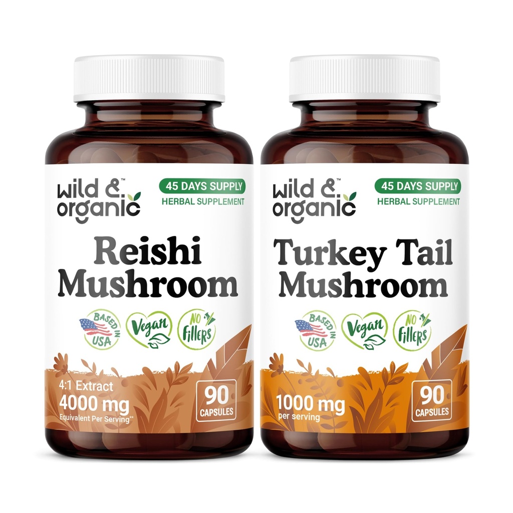 Wild & Organic Reishi 90 Capsules & Turkey Tail 90 Capsules