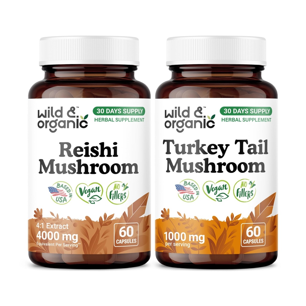 Wild & Organic Reishi 60 Capsules & Turkey Tail 60 Capsules