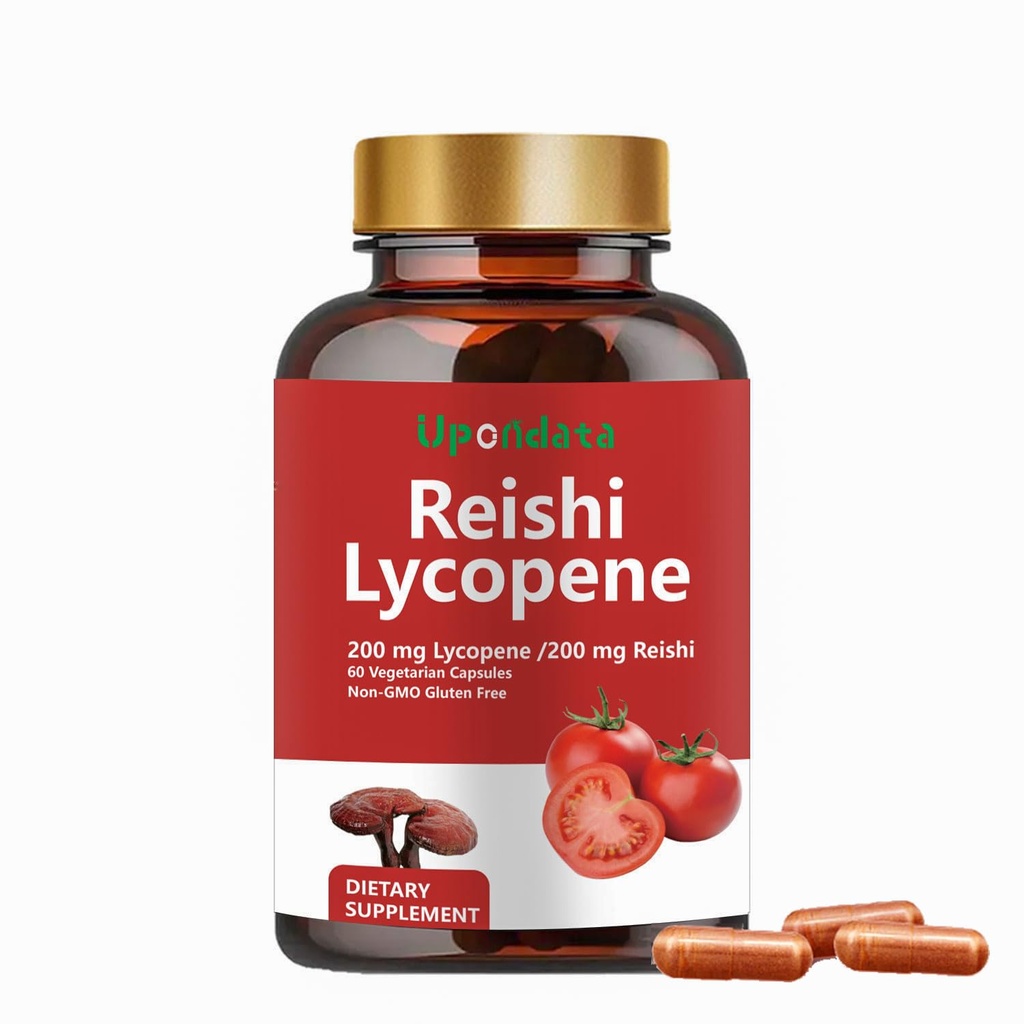 Lykopén Kapsule, Natural Lycopene 200 mg s Organic Reishi Mushroom 200 mg Supplement for Prostate Health and Immune Support - Gluten-free, Non-GMO, 60 Kapsule (1 balenie)