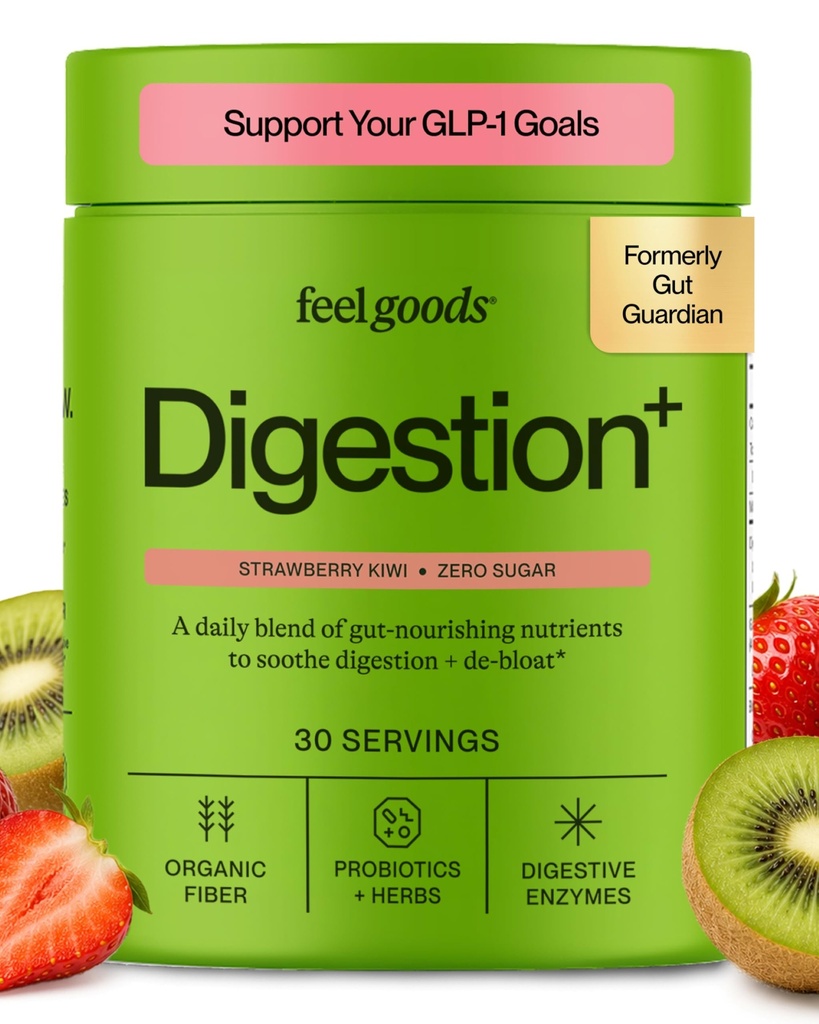 Cíťte tovar Gut Guardian, Organic Fiber, Probiotic & Prebiotic Powder, Sugar Free, Byliny pre Bloat, Gut Health Support, Digestive Health for Men & Women, Non GMO, Vegan, Strawberry Kiwi, 30 Servings