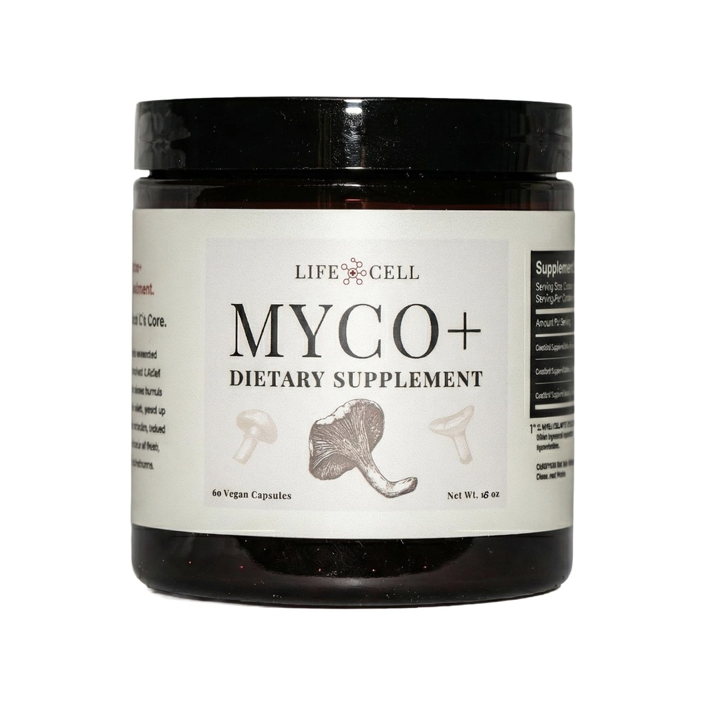 LifeCell Myco+ Mushroom Capsules – Reishi, Turkey Tail & Shiitake Blend with Prebiotic Ingredients, 60 Capsules