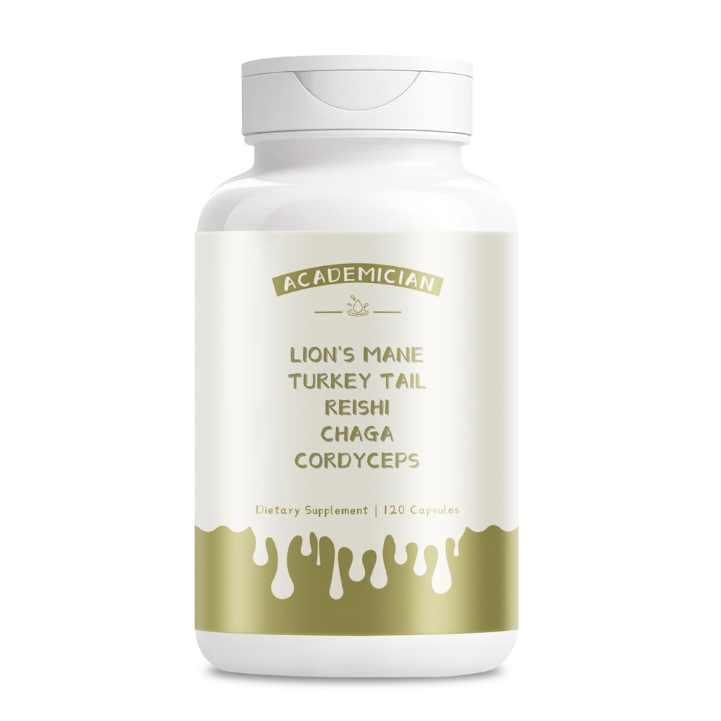 Lion's Mane Mushroom Capsule Turkey Tail Reishi Chaga Cordyceps Supplement - 120 Count