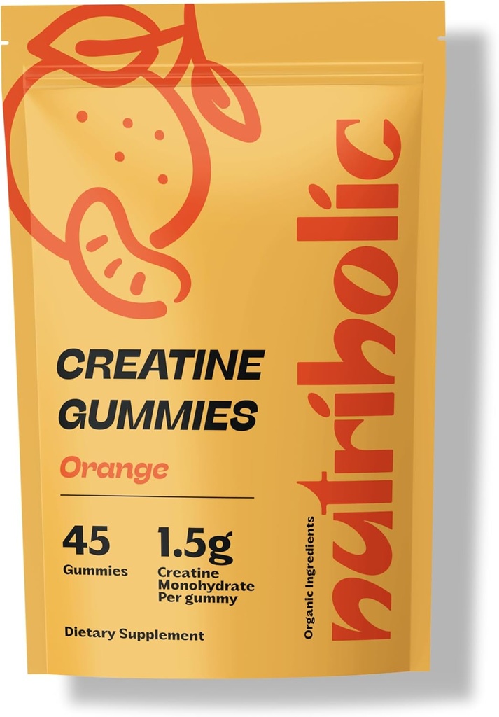 Monohydrát kreatínu Gummy pre mužov a ženy - Ľahko sa Digest, Vegan, Gluten-free, non-GMO, 1,5 g kreatín per Gummy - 45ct (45 gróf, Orange)