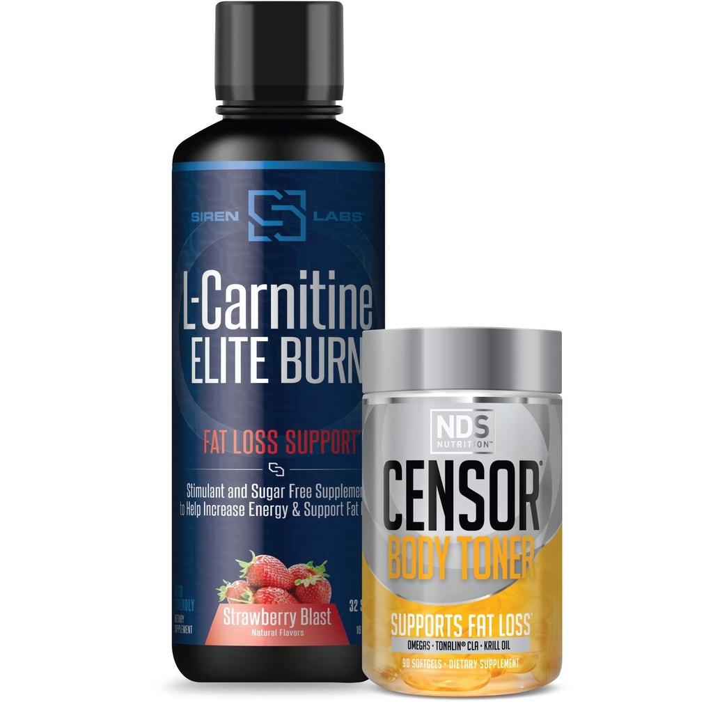 Cenzor NDS Nutrition Fat Loss-Body Toner s CLA (90 Softgels) a Siren Labs L-Carnitine Elite Burn Fat Loss Support Strawberry Blast 3000 mg (32 Servings)
