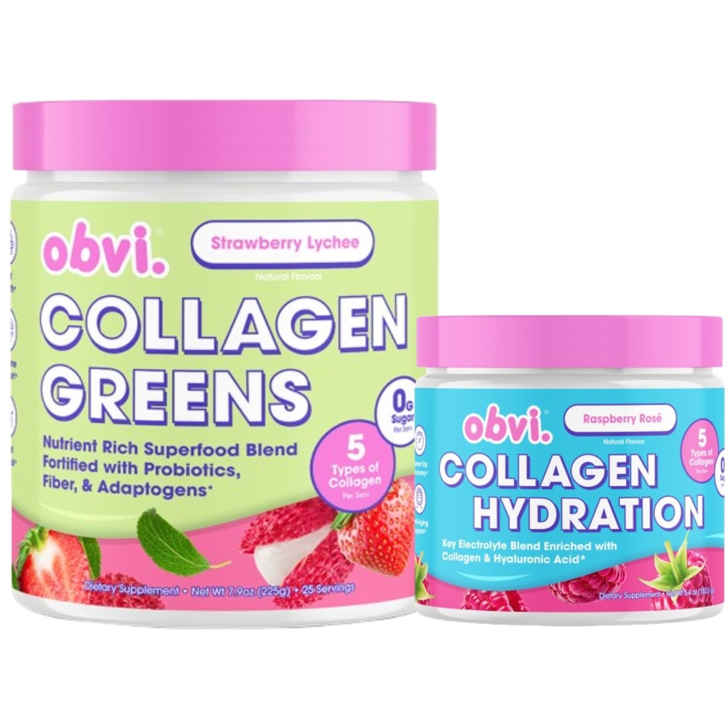 Obvi Hydration & Greens Bundle | Electrolyte & Collagen Complex + Organic Superfood Blend | Supports Hydration, Gut Health, Skin, Hair & Joint Health | Sugar-Free & Gluten-Free
