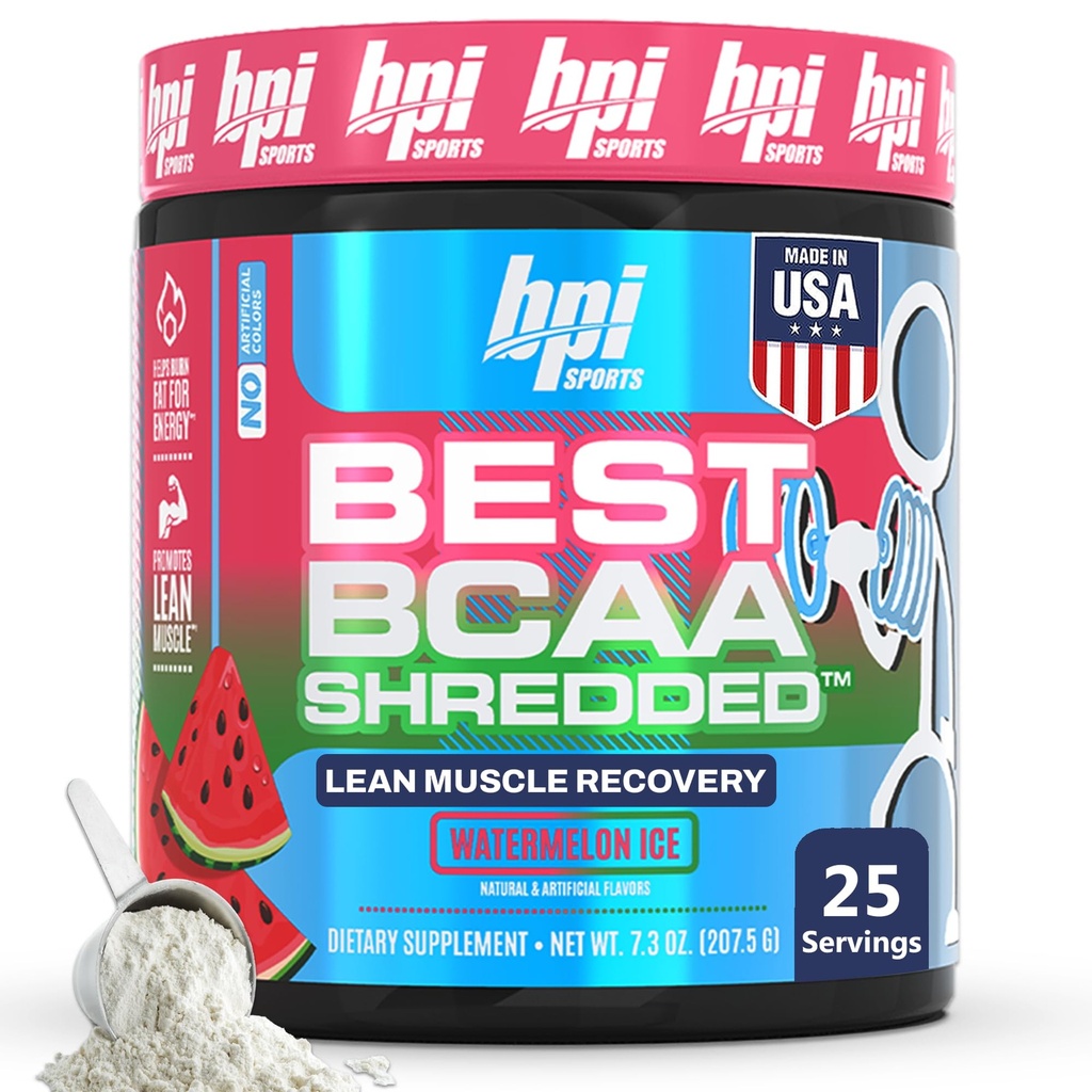 BPI Sports BCAA Shreded - kofeín zadarmo Thermogénna regenerácia nápoj, Lean Muscle Building BCAA Powder pre ženy a mužov, Preworkout BCAA Amino Acides Drink- Watermelon ICE - 25 Servíry