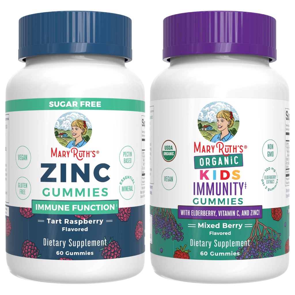 MaryRuth Organics Zinok (Tart Raspberry) & Kids Imunity Gummies (Mixed Berry) 