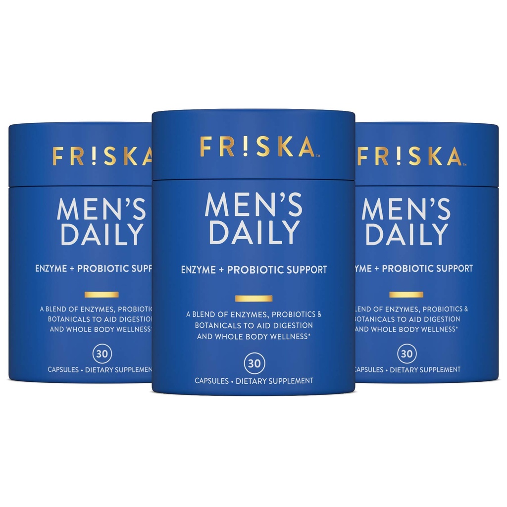 FRISKA Muži a denné trávenie Enzyme a probiotiká Supplement, Prírodná podpora pre mužské trávenie zdravie, plávanie, plyn, porucha trávenia Relief, podporuje zdravie Gut, Laktáza a B-vitamíny, 90 Kapsule