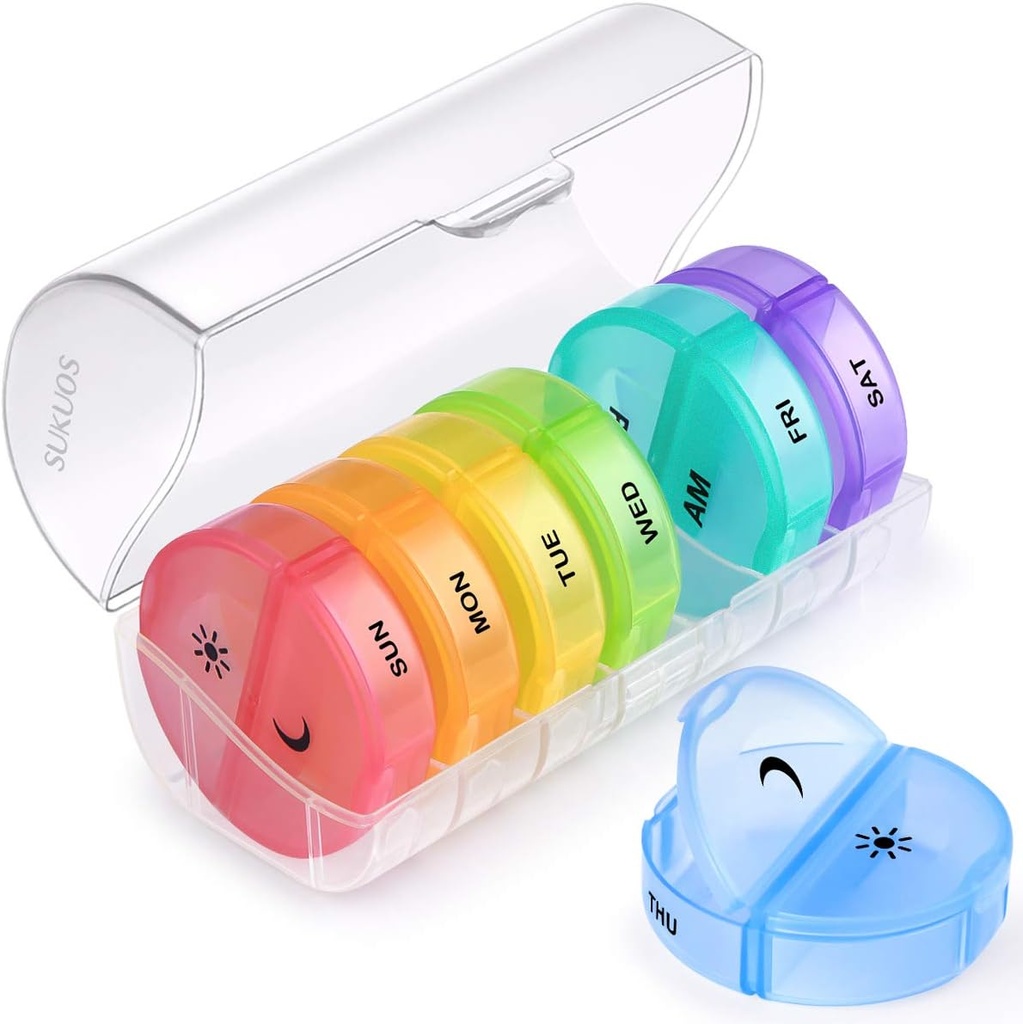 Sukuos Veľká týždenná pilulka Usporiadateľ 2 Časy denne, Denné pilulky Box 7 deň Ľahko otvárať s dvojitou ochranou, AM PM pilulky Prípad pre medicínu/vitamín/ryby olej/doplnky (Clear)