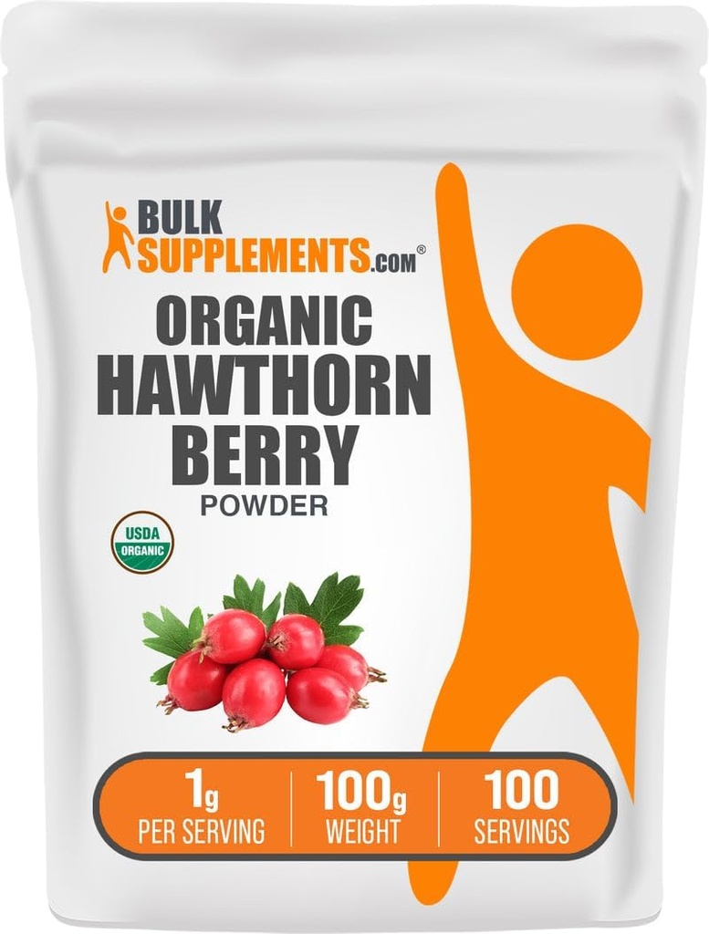 BulkSupplements.com Organic Hawthorn Berry Powder - Bylinné doplnky, Hawthorn Berry Organic - Vegan & Gluten Free, 1g per Serving, 100g (3,5 oz) (Pack of 1)